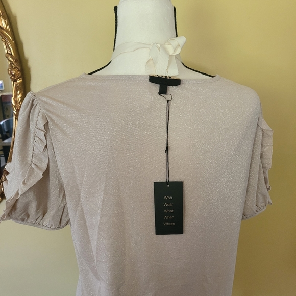 NWT W5 beige shimmer puff short sleeve blouse top womens size small - Picture 5 of 6